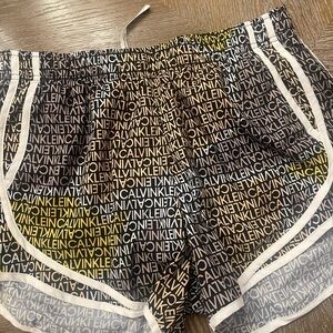 Calvin Klein Monogram Print Shorts - Black, White, Yellow